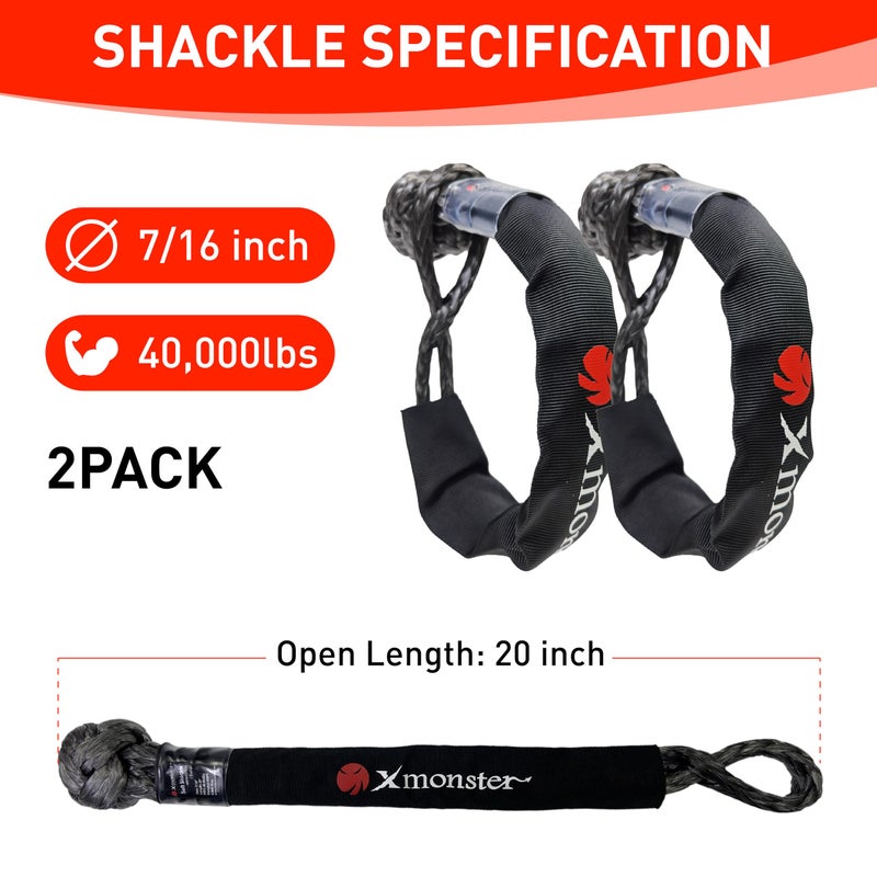 X MONSTER Kinetic Recovery Tow Rope Snatch Rope Strap3/4 x 20' (MBS 22,000 lbs) and 2 Soft Shackles (35,000bs), Free Durable Handbag Offroad Recovery Kits - Image 4